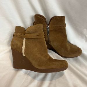 UGG Alexandra Suede Ankle Boots Chestnut Brown Womens 10 Shearling Wedge Heel